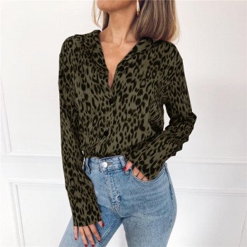 2019 Spring Leopard Chiffon Blouse Women Sexy V Neck Long Sleeve Shirt Elegant Office Lady Blouses Tops Blusas Mujer Plus Size