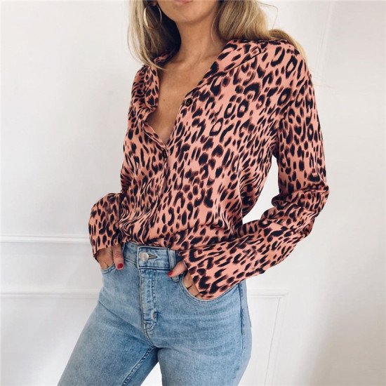 2019 Spring Leopard Chiffon Blouse Women Sexy V Neck Long Sleeve Shirt Elegant Office Lady Blouses Tops Blusas Mujer Plus Size