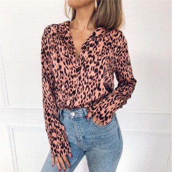 2019 Spring Leopard Chiffon Blouse Women Sexy V Neck Long Sleeve Shirt Elegant Office Lady Blouses Tops Blusas Mujer Plus Size