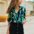 2019 Spring Summer Chiffon Blouse Women Casual Long Sleeve Turn Down Collar Shirt Vintage Print Geometric Ladies Tops Blusas 3XL