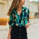 2019 Spring Summer Chiffon Blouse Women Casual Long Sleeve Turn Down Collar Shirt Vintage Print Geometric Ladies Tops Blusas 3XL