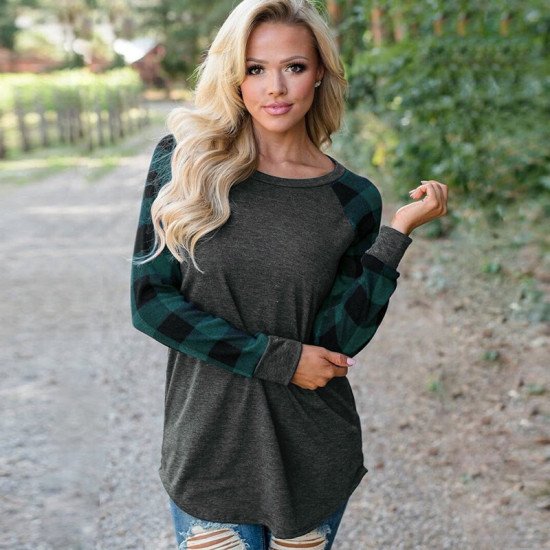 2019 Women Blouse Casual Plaid Patchwork Shirt Spring Long Sleeve O-Neck Loose Basic Blouses Vogue Female Tunic Plus Size S-5XL
