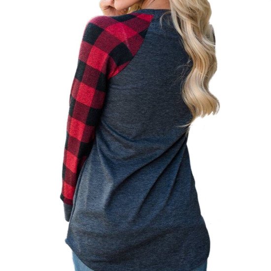 2019 Women Blouse Casual Plaid Patchwork Shirt Spring Long Sleeve O-Neck Loose Basic Blouses Vogue Female Tunic Plus Size S-5XL