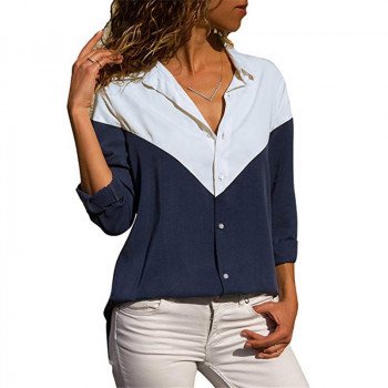 Autumn Women Blouses 2018 New Office Patchwork Long Sleeve Blouse Loose Turn Down Collar Streetwear Shirt Blusas Mujer Plus Size