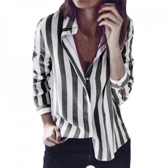 Blouse Women 2018 Autumn Striped Office Ladies Blouse Turn Down Collar Long Sleeve Blouses Casual Loose Button Elegant Shirts