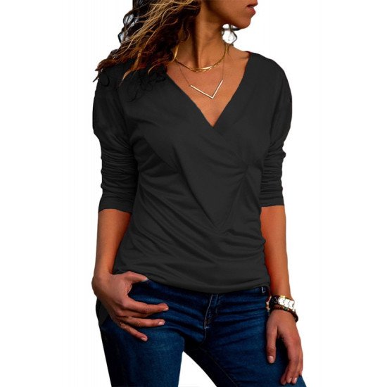 Blouse Women Cotton Top 2019 Casual Long Sleeve Shirt Fashion V Neck Solid Blouse Elegant Office Tops Tee Female Plus Size Shirt
