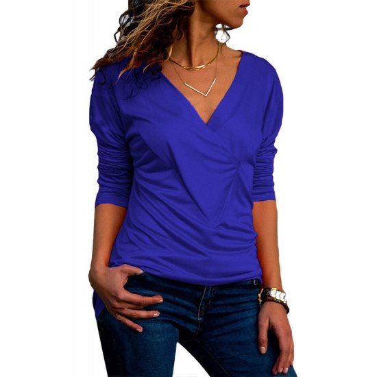 Blouse Women Cotton Top 2019 Casual Long Sleeve Shirt Fashion V Neck Solid Blouse Elegant Office Tops Tee Female Plus Size Shirt