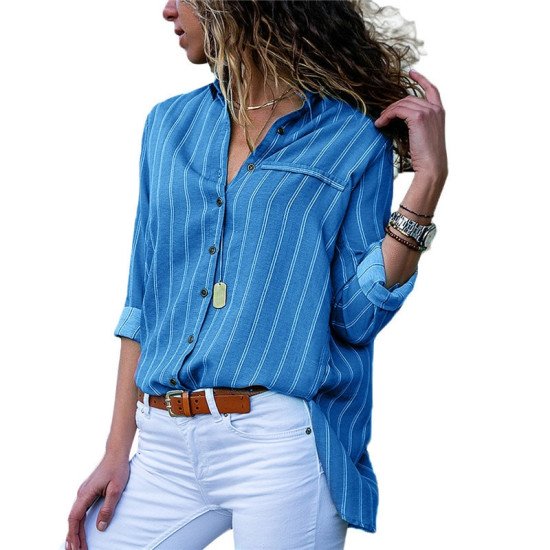 Casual Loose Women Blouses And Tops 2019 Harajuku Fashion Striped Blouse Long Sleeve Shirt Office Ladies Top Tee Camisa Feminina