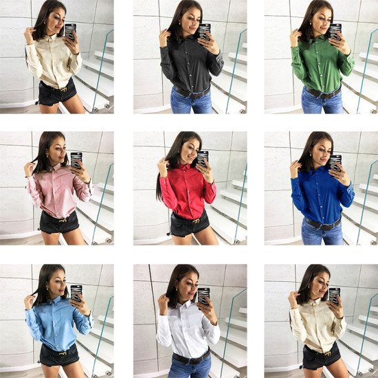 New Arrival 2018 Blouse Shirt Women Office Solid Long Sleeve Shirt Casual Pockets Turn Down Collar Ladies Tops Camisa Feminina