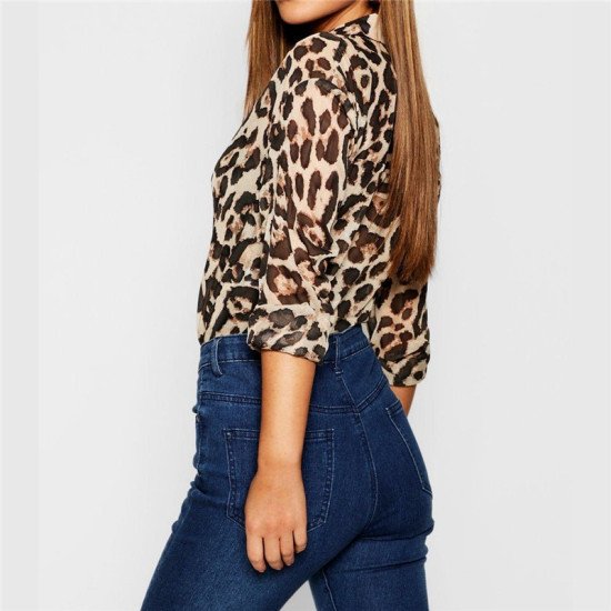 New Arrival Womens Tops And Blouses Leopard Long Sleeve Office Ladies Tops Turn Down Collar Streetwear Shirt Chemisier Femme 3XL