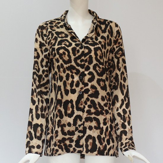 New Arrival Womens Tops And Blouses Leopard Long Sleeve Office Ladies Tops Turn Down Collar Streetwear Shirt Chemisier Femme 3XL