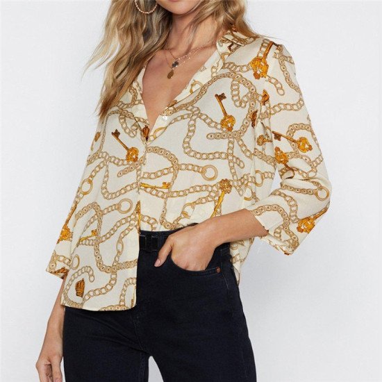 New Arrivals Chiffon Summer Blouse Shirt Women Casual Turn Down Collar Three Quarter Sleeve Office Ladies Tops Roupa Feminina