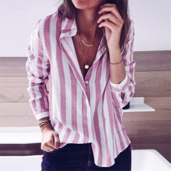 Office Blouse Women Sexy Turn Down Collar Long Sleeve Striped Shirt 2019 New Spring Loose Casual Blouses Button Camisas Feminina