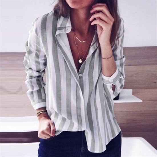 Office Blouse Women Sexy Turn Down Collar Long Sleeve Striped Shirt 2019 New Spring Loose Casual Blouses Button Camisas Feminina