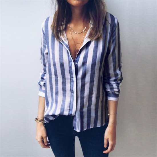 Office Blouse Women Sexy Turn Down Collar Long Sleeve Striped Shirt 2019 New Spring Loose Casual Blouses Button Camisas Feminina