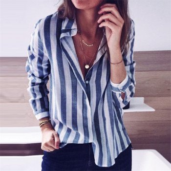 Office Blouse Women Sexy Turn Down Collar Long Sleeve Striped Shirt 2019 New Spring Loose Casual Blouses Button Camisas Feminina