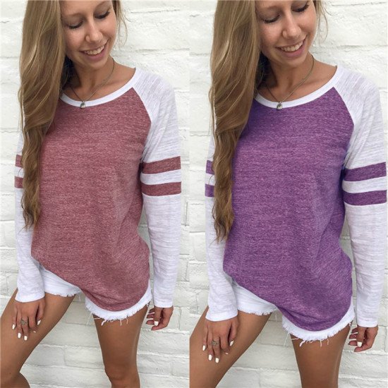 Stripe Patchwork Women Blouse 2019 Casual Cotton Loose Shirt Fashion Long Sleeve Basic Tees Pullover Plus Size Baseball Top 5XL