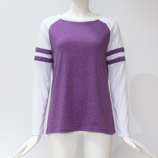 Stripe Patchwork Women Blouse 2019 Casual Cotton Loose Shirt Fashion Long Sleeve Basic Tees Pullover Plus Size Baseball Top 5XL
