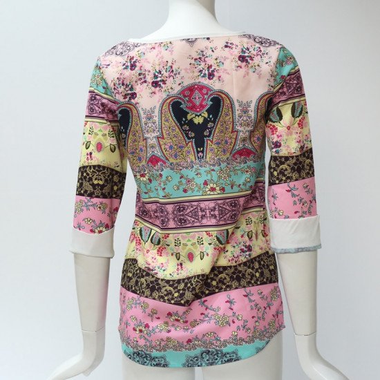 Summer Chiffon Blouse 2019 Fashion Aztec Stripe Women Blouses Lace Tops Floral Print O-neck Casual Shirt Blusas Camisas Mujer