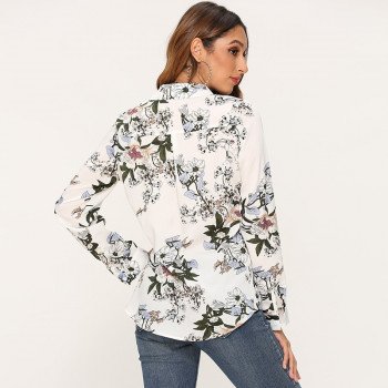 Vintage Long Sleeve Floral Print Women Blouse Elegant Turn-Down Collar Female Office Blouses Loose Shirts Tops Work Wear Tops