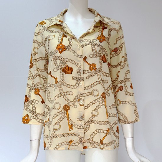 Women Blouses 2019 Summer Chain Print Chiffon Blouse Women Turn Down Collar Office Shirt Casual Loose Ladies Tops Blusas Mujer