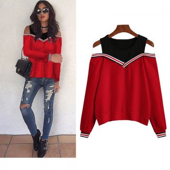 Women Blouses Long Sleeve 2019 Sexy Off Shoulder Splice Ladies Tops Casual Fake Two Pieces Blouse Hollow Out O-Neck Femme Shirt
