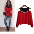 Women Blouses Long Sleeve 2019 Sexy Off Shoulder Splice Ladies Tops Casual Fake Two Pieces Blouse Hollow Out O-Neck Femme Shirt