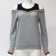 Women Blouses Long Sleeve 2019 Sexy Off Shoulder Splice Ladies Tops Casual Fake Two Pieces Blouse Hollow Out O-Neck Femme Shirt