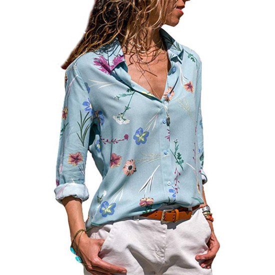 Women Shirts 2019 Long Sleeve Floral Blouse Casual Turn Down Collar Office Ladies Blouses Tops Vintage Tunic Blusas Feminina 3XL