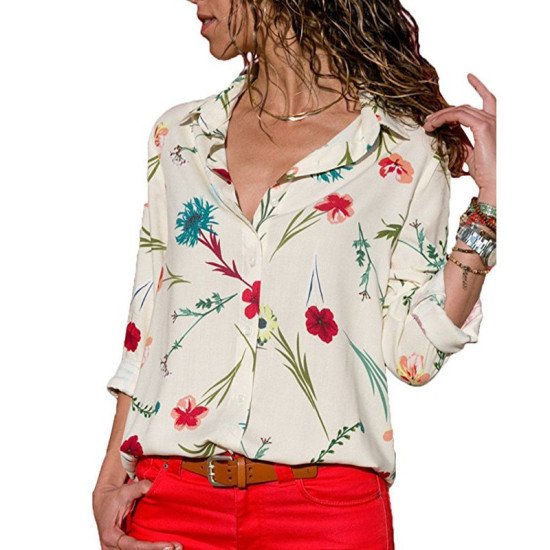 Women Shirts 2019 Long Sleeve Floral Blouse Casual Turn Down Collar Office Ladies Blouses Tops Vintage Tunic Blusas Feminina 3XL