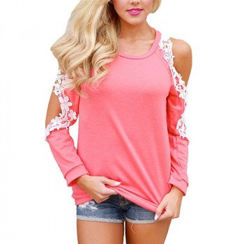 Womens Tops and Blouses 2019 Sexy Cold Shoulder Long Sleeve Lace Blouse Casual Loose Shirt Elegant Solid Femme Ladies Top Tee 2X