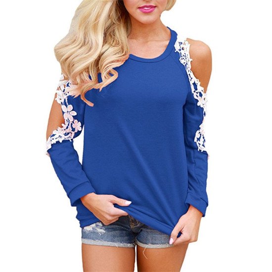 Womens Tops and Blouses 2019 Sexy Cold Shoulder Long Sleeve Lace Blouse Casual Loose Shirt Elegant Solid Femme Ladies Top Tee 2X