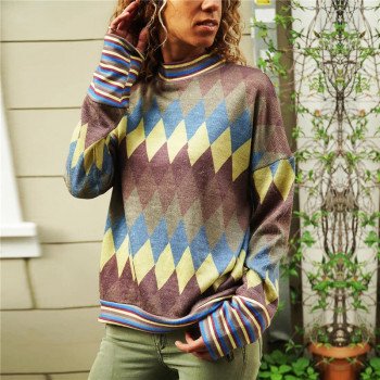 Womens Tops and Blouses 2019 Spring Vintage Geometric Print Shirt Casual Loose Long Sleeve Blouse Women Ladies Tops Tunic Blusas