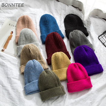 Beanies Women 2019 New Solid Knitted Warm Soft Trendy Hats Simple Korean Style Womens Wool Casual Caps Elegant All-match Beanie
