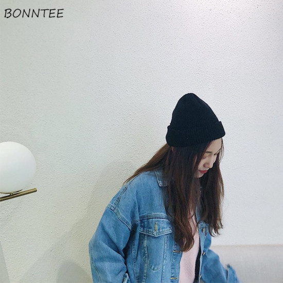 Beanies Women 2019 New Solid Knitted Warm Soft Trendy Hats Simple Korean Style Womens Wool Casual Caps Elegant All-match Beanie