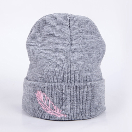 Hot Sale Warm Snow New Women Knitted Knit Hat Beanies High Quality Crochet Beanie 1PC Girl Winter Feather Embroidery Hats