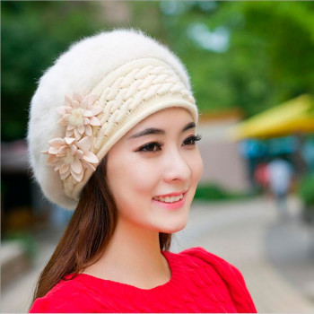 New Arrival Elegant Women Knitted Hats Rabbit Fur Cap Autumn Winter Berets Ladies Female Fashion Skullies Beret Hat