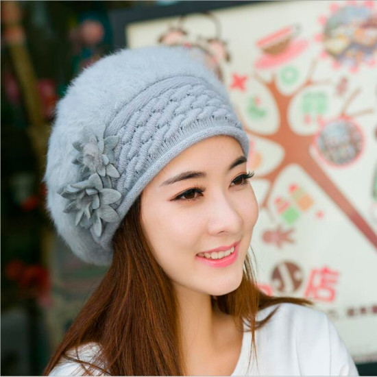 New Arrival Elegant Women Knitted Hats Rabbit Fur Cap Autumn Winter Berets Ladies Female Fashion Skullies Beret Hat