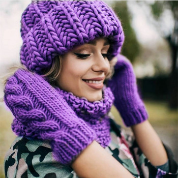 New European Women's Knitted Cap Winter Warming Pure-color Curled Coarse Wool Cap Warming Girl's Fashion Cap Knitted couple hat