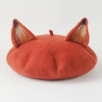 New Retro Women's Cute Fox Ear Beret Caps Wool Blend Casual Warm Painter Hat Handmade Nick Cat Ear Beret Hat Hot Gift