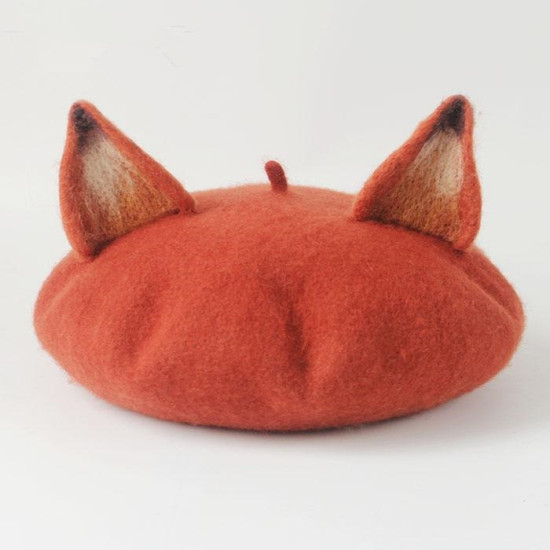 New Retro Women's Cute Fox Ear Beret Caps Wool Blend Casual Warm Painter Hat Handmade Nick Cat Ear Beret Hat Hot Gift