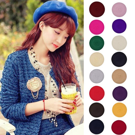 New Solid Color Women's Girl's Beret French Artist Warm Wool Winter Beanie Hat Cap Hot Sale Ladies Princess Hat