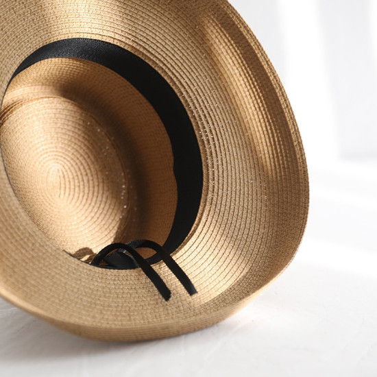 Summer New M letter Retro Ribbon Braided Flat Head Straw Hat Lady Hepburn Wide-brim Sun Hat British Style Sunscreen Beach Hat