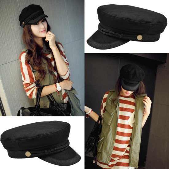 Women Military Beret Hats Sailor Caps Flat Bone Casquette Militaire Stylish Embroidery Lace Decoration Captain Cotton Naval Caps