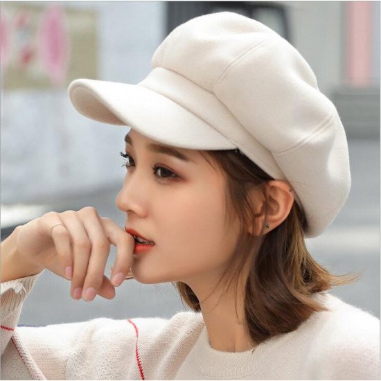 wool  Women Beret Autumn Winter Octagonal Cap Hats Stylish Artist Painter Newsboy Caps Black Grey Beret Hats