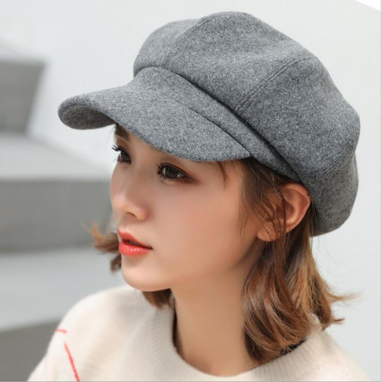 wool  Women Beret Autumn Winter Octagonal Cap Hats Stylish Artist Painter Newsboy Caps Black Grey Beret Hats