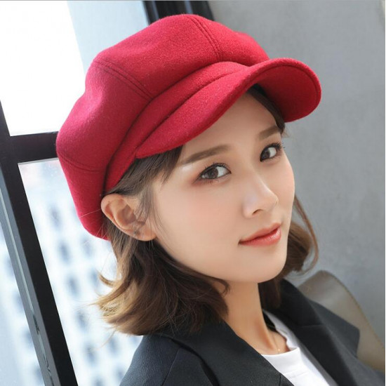 wool  Women Beret Autumn Winter Octagonal Cap Hats Stylish Artist Painter Newsboy Caps Black Grey Beret Hats