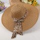 2019 New Fashion Sun Hats for Women Girls Wide Brim Floppy Straw Hat Summer Bohemia Beach Cap Ribbon Leopard chapeau femme