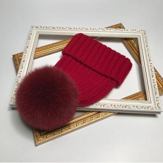 2019 New winter hat luxury quality Fox fur pompom hats beanie High quality Girls women bonnet winter hats for women