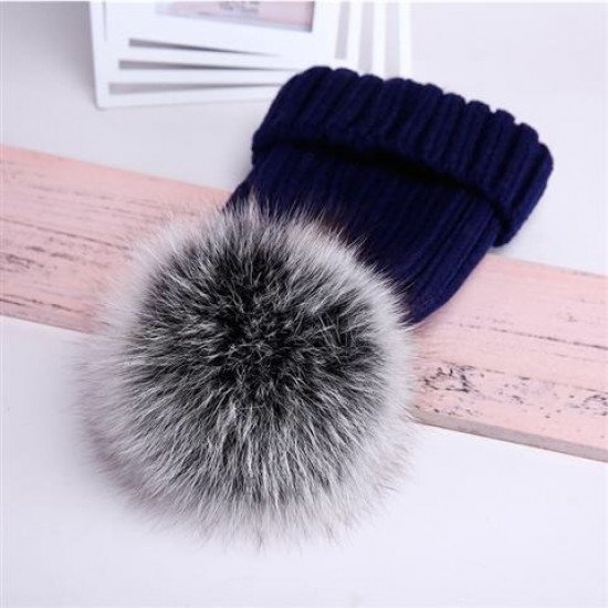 2019 New winter hat luxury quality Fox fur pompom hats beanie High quality Girls women bonnet winter hats for women